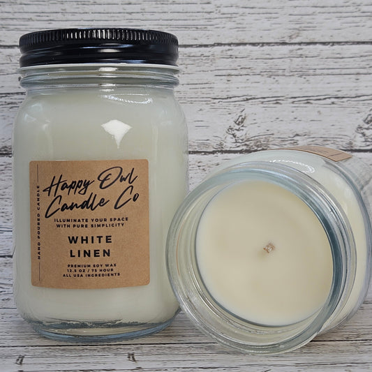 White Linen 100% Soy Candle 12.5 oz. Small Batch | USA Ingredients