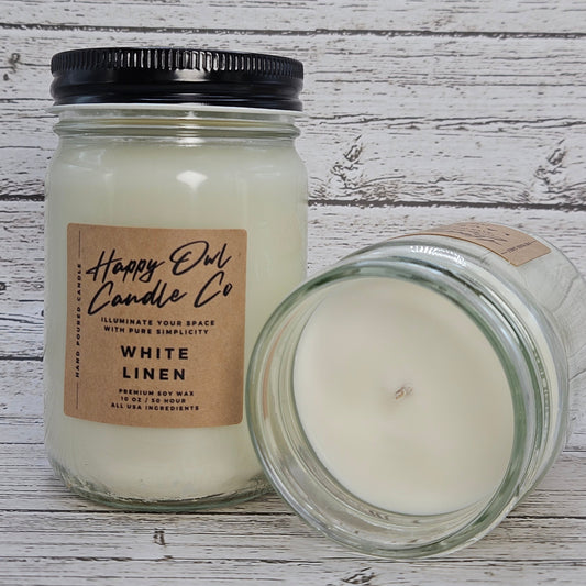 White Linen 100% Soy Candle 10 oz. Small Batch | USA Ingredients